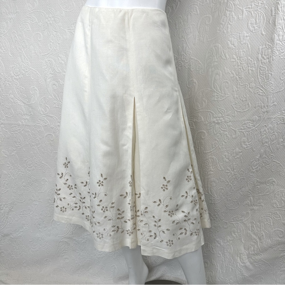 Sandro Sportswear Linen Blend Embroidery Cutwork Skirt